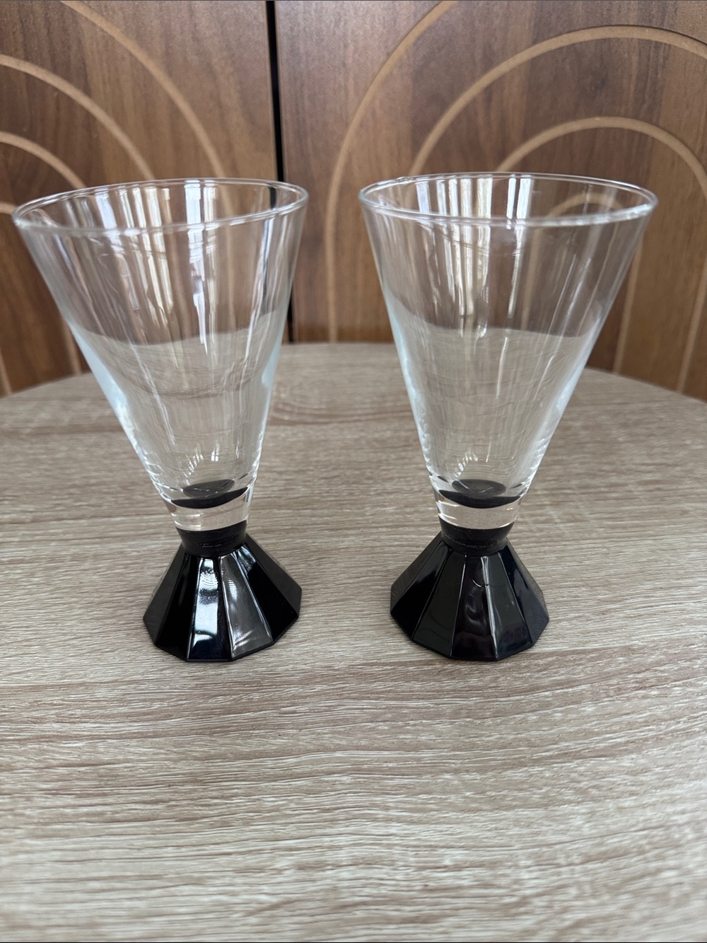 Vintage Luminarc French Cocktail Glasses with Black Faceted Base - Set of 2
